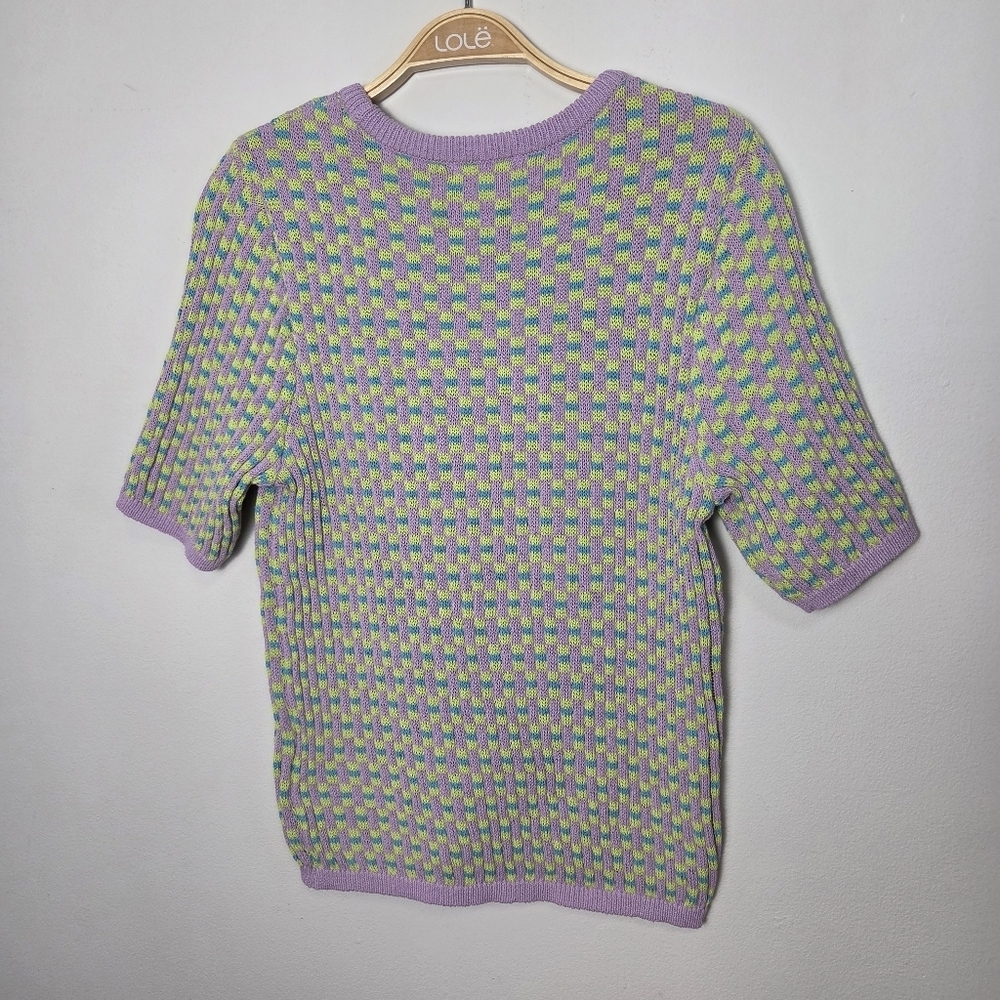 Lavender Check Knit Short-Sleeve Top - Picture 10 of 12